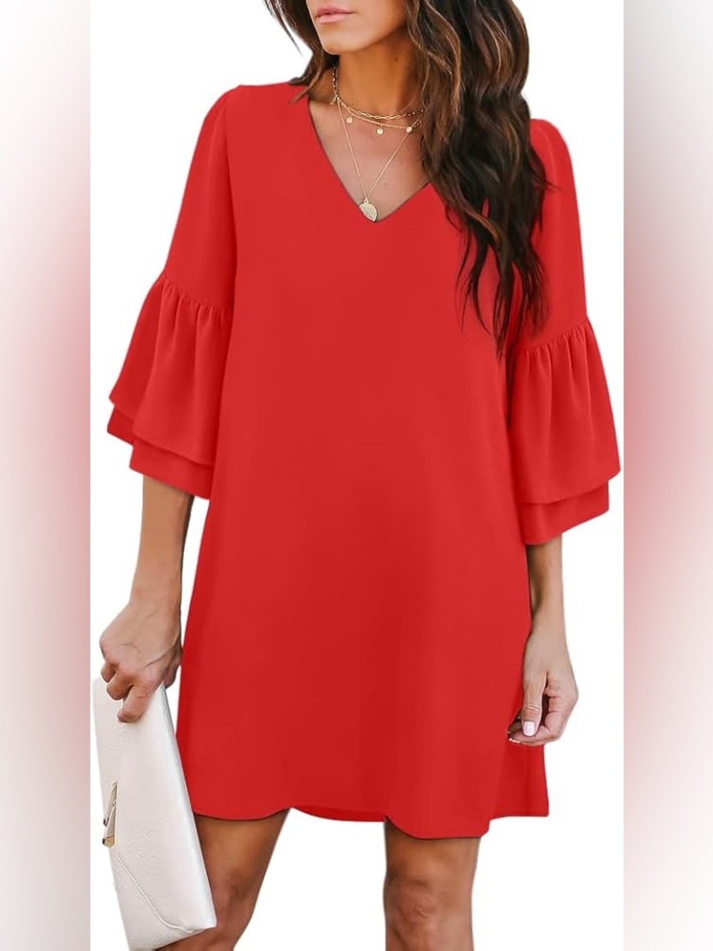 BELONGSCI Summer Dress V-Neck 3/4 Sleeve Casual Shift Dress Orange NWT